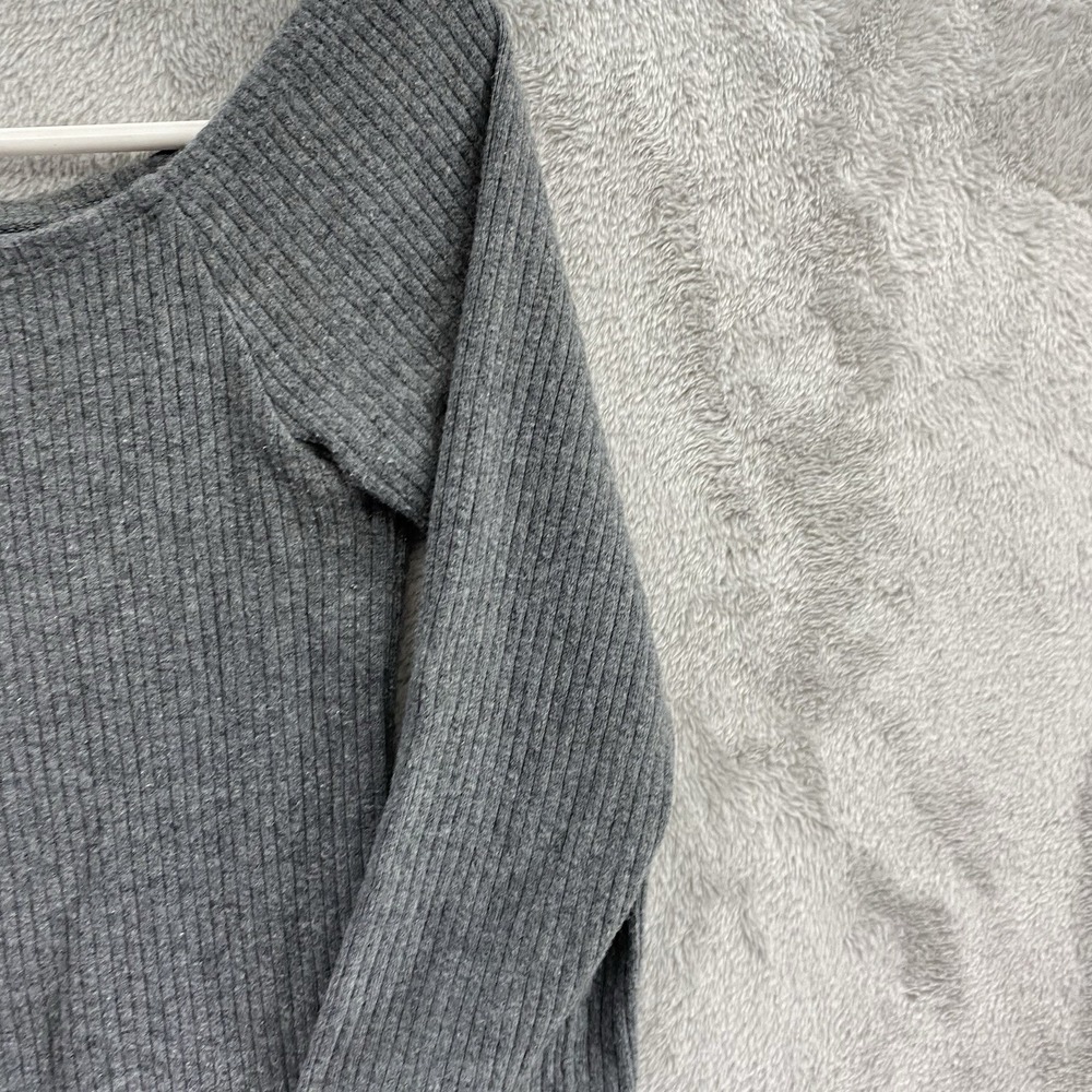 Express One Eleven Women S Gray Ribbed Boatneck Crop Top 3/4 Sleeve - Picture 2 of 7
